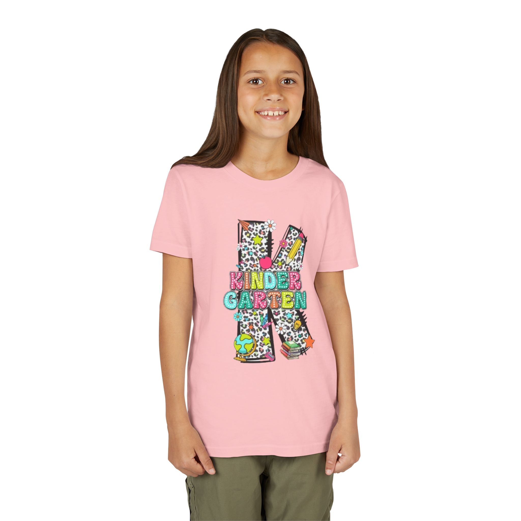 Kindergarten Letter K Youth Tee | Colorful School Kids Back to School Shirt