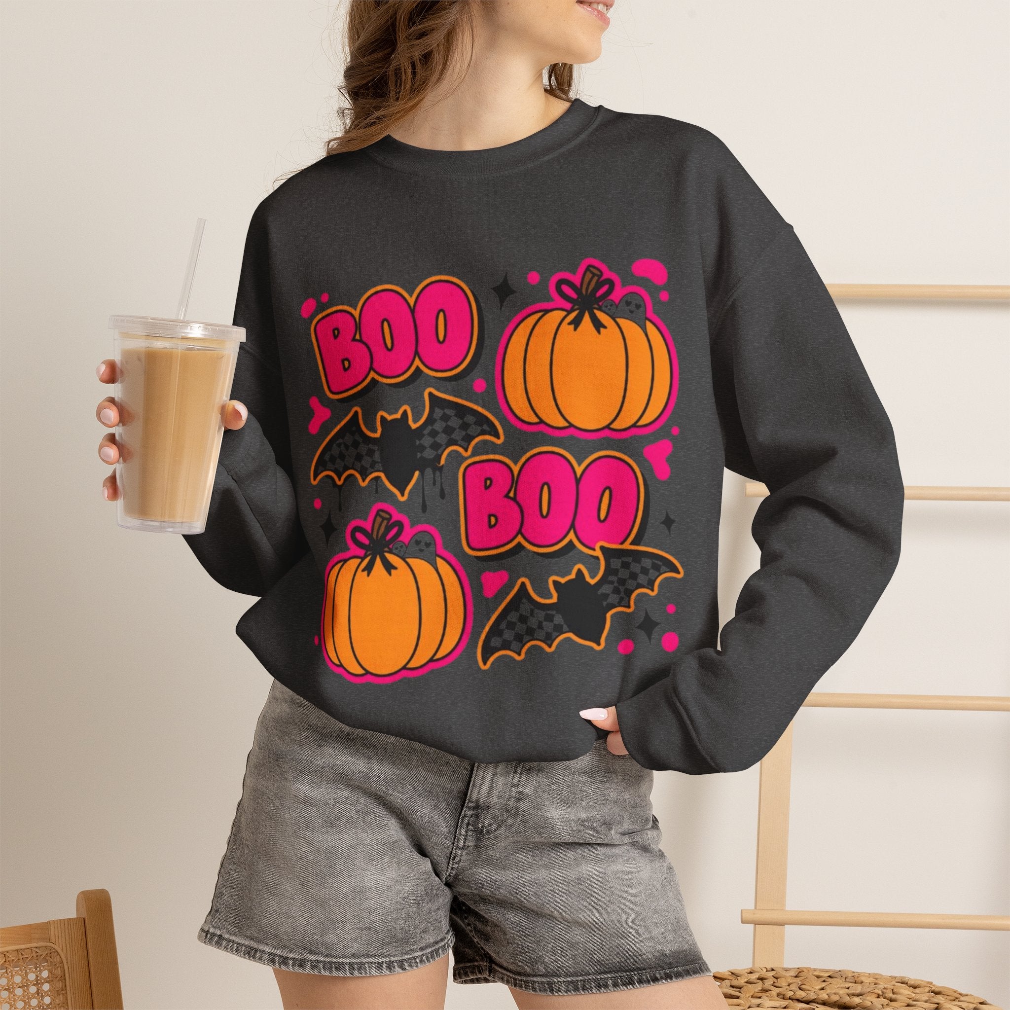 Halloween "Boo" Pumpkin & Bat Sweatshirt