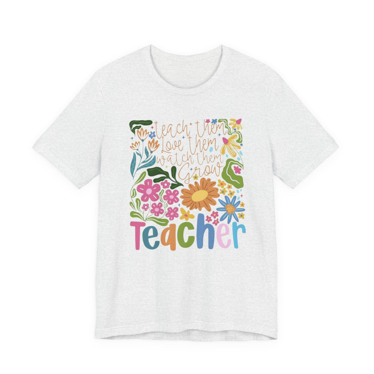 Teacher Floral Graphic Tee | "Teacher" Colorful Flowers Back-to-School T-Shirt