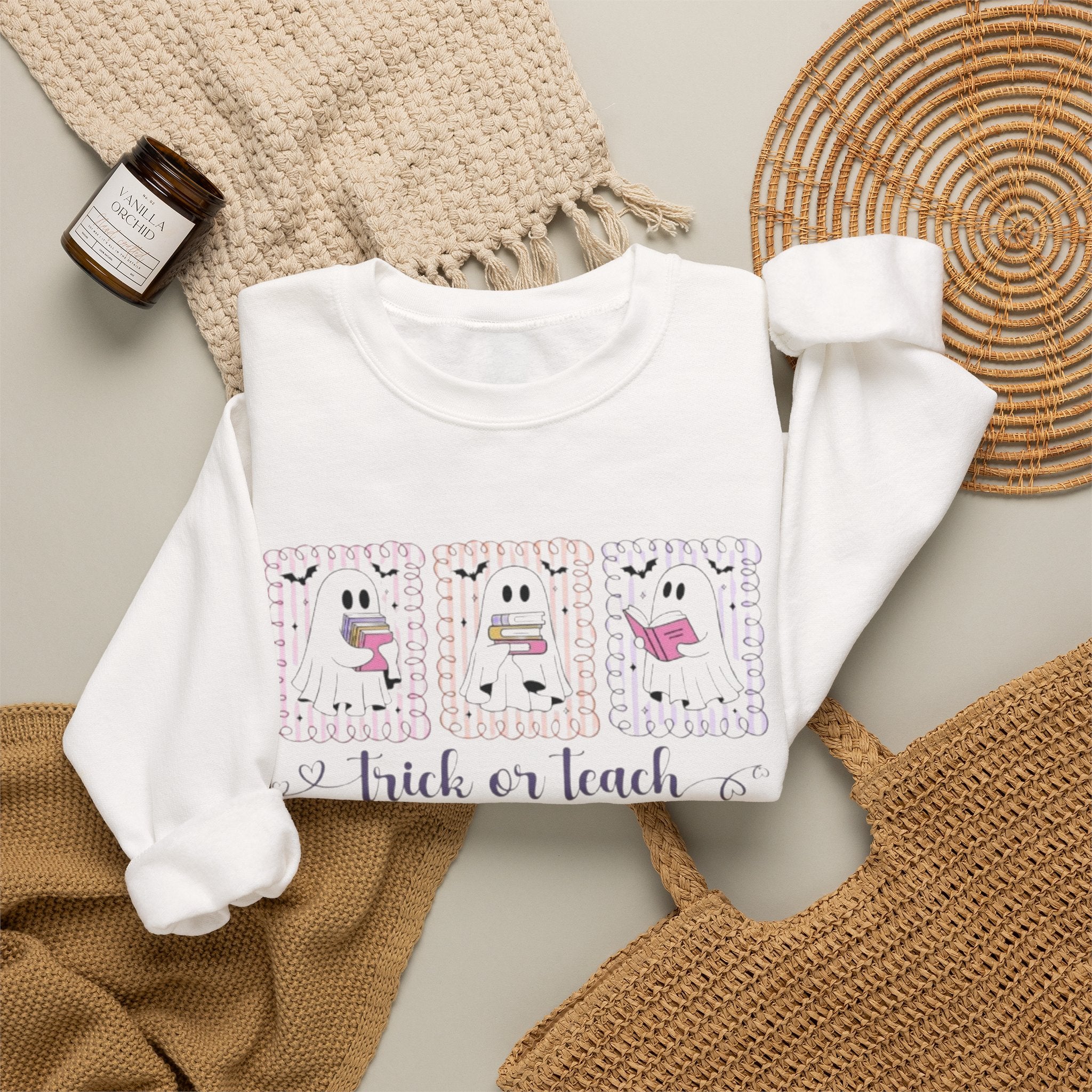 Halloween Crewneck Sweatshirt | Teacher "trick or teach" Graphic