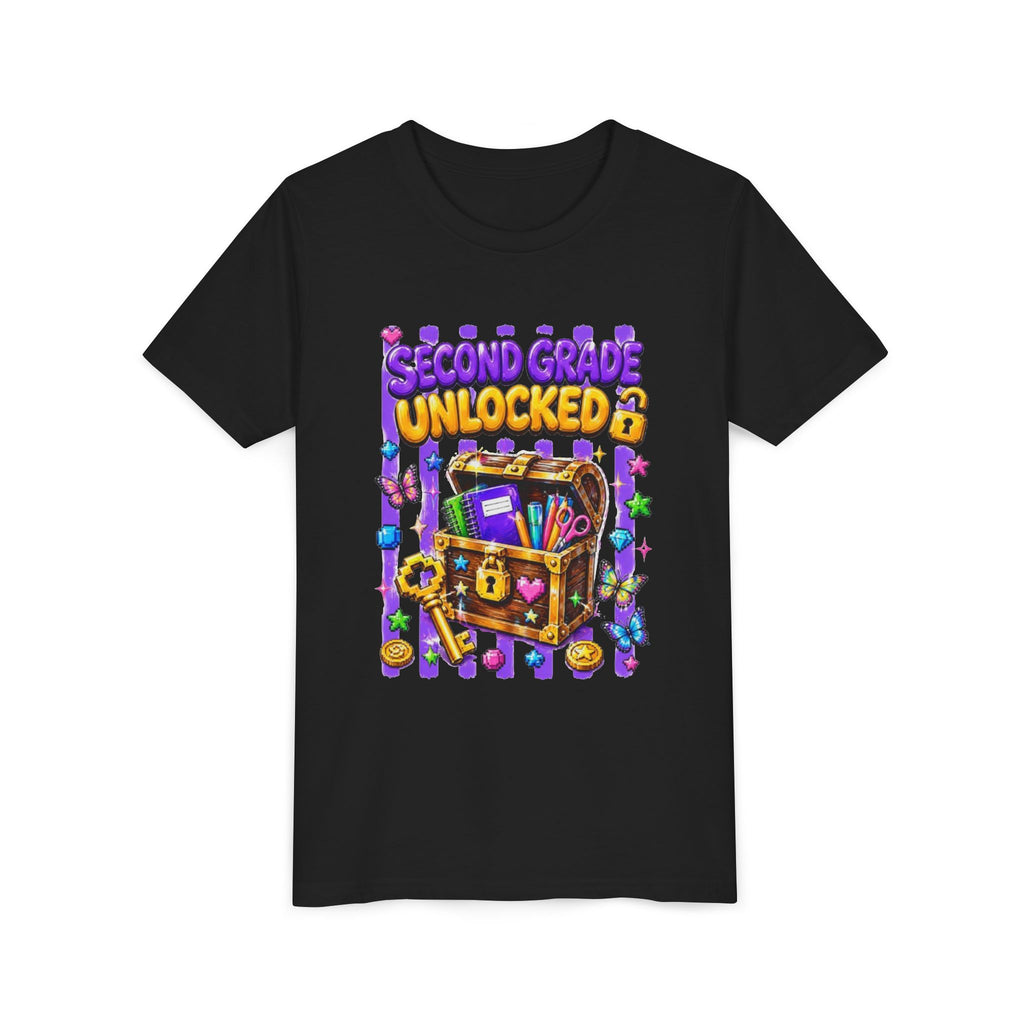 Second Grade Unlocked Youth Tee | Back to School Treasure Chest Shirt