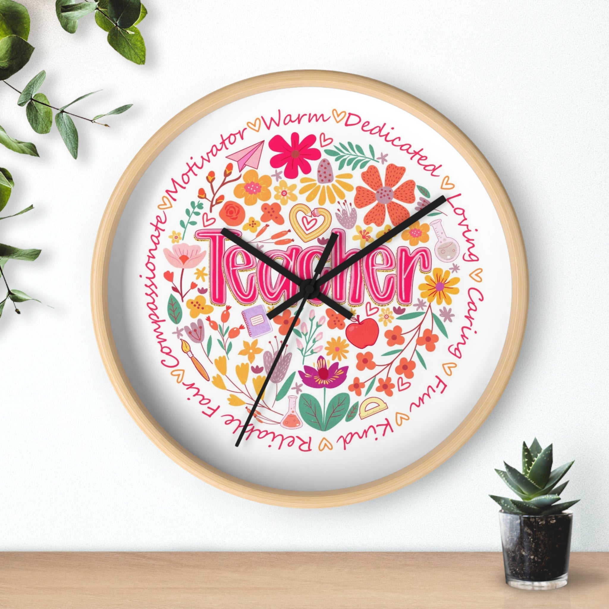 Teacher Floral Wall Clock | Colorful Appreciation Gift for Educators