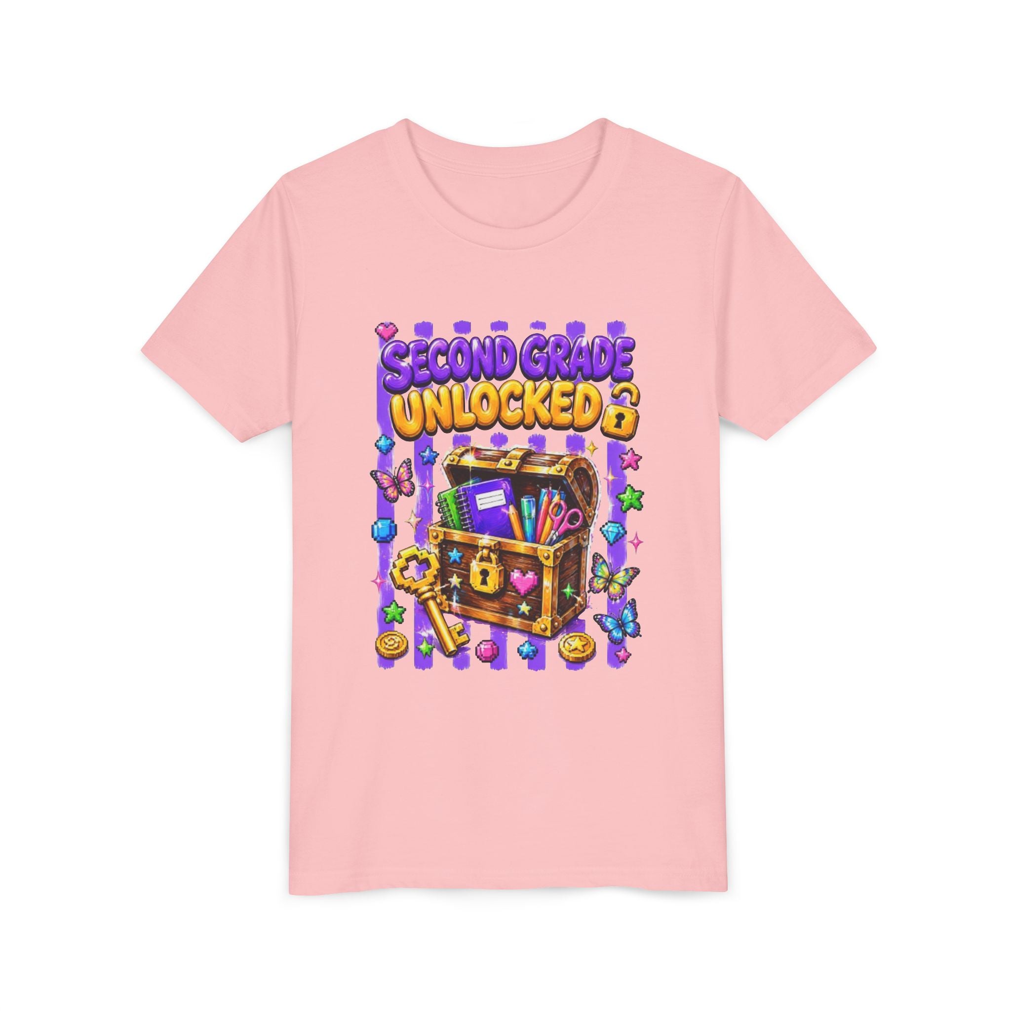 Second Grade Unlocked Youth Tee | Back to School Treasure Chest Shirt