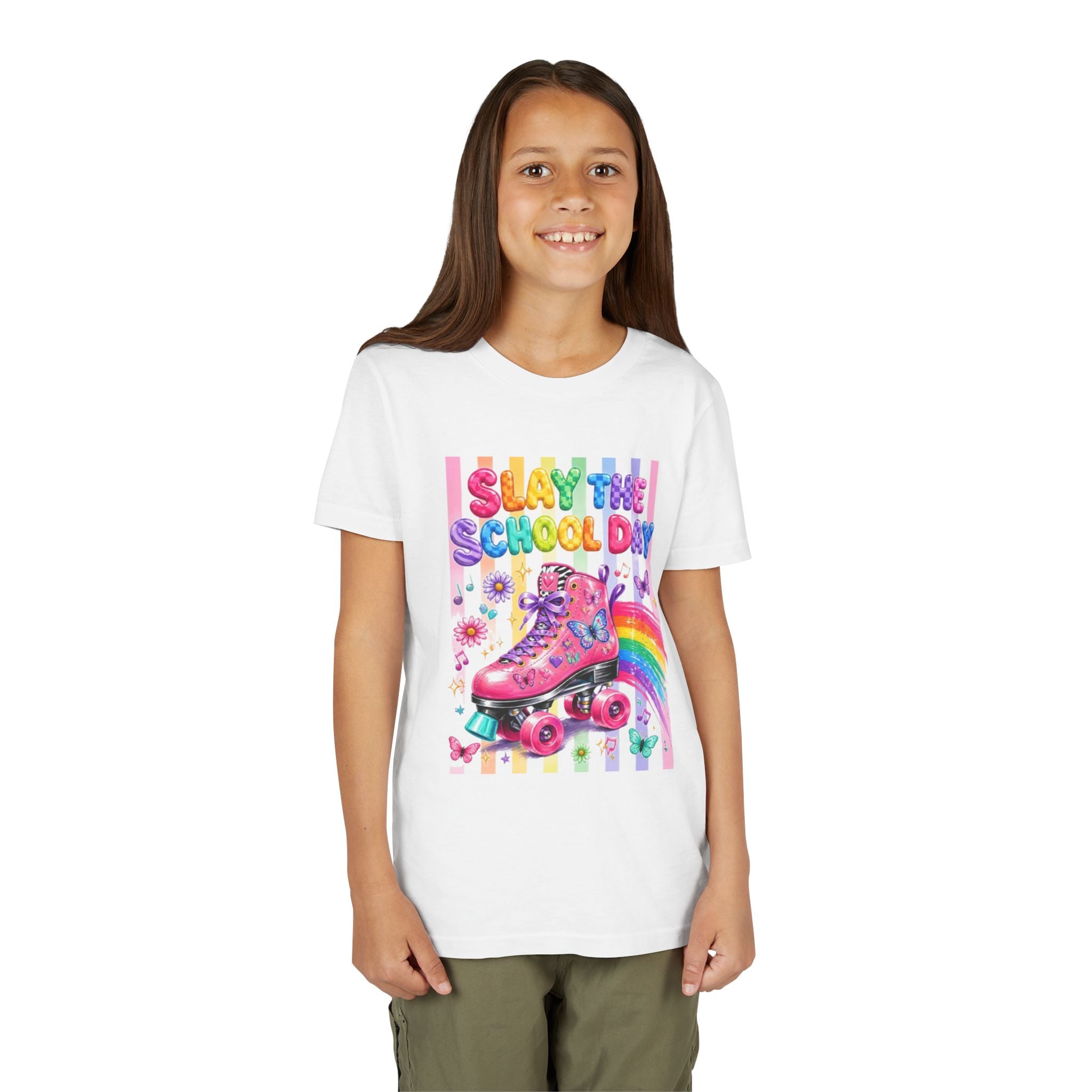 Youth Tee | "Slay The School Day" Pink Roller Skate Rainbow Graphic