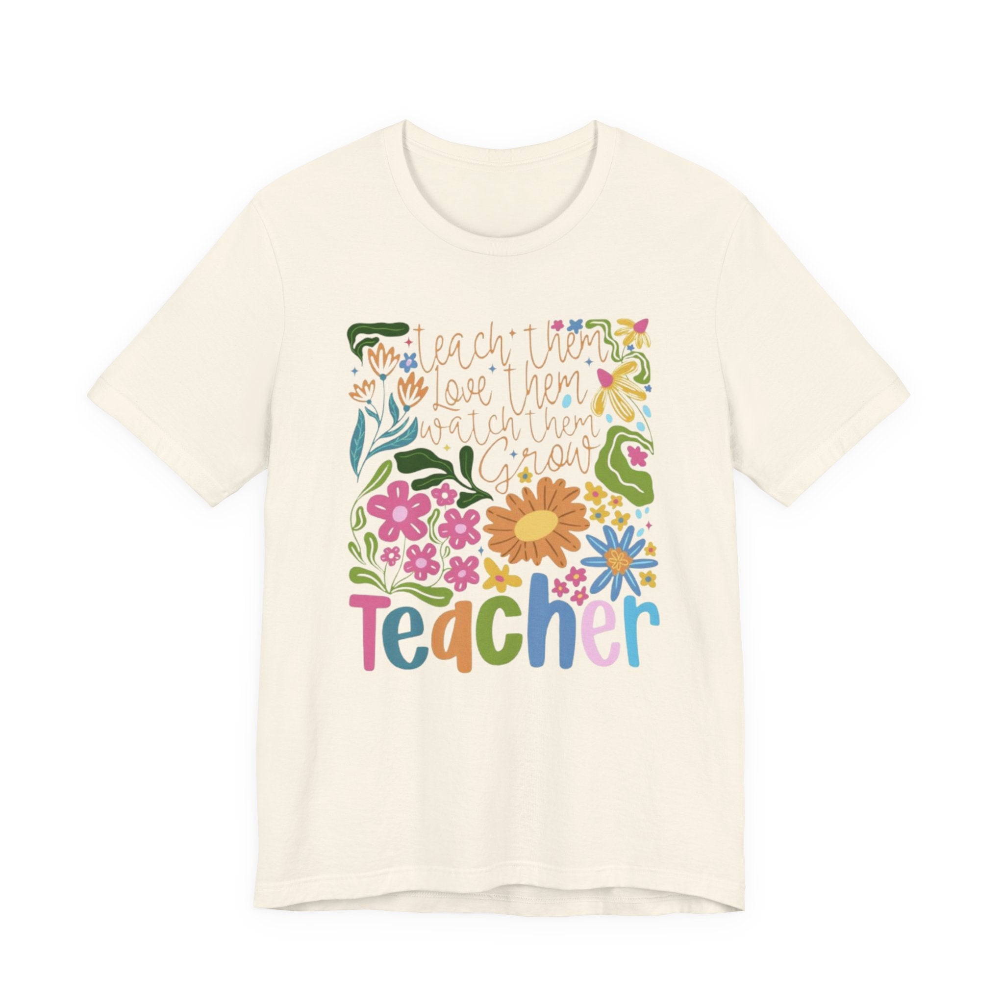 Teacher Floral Graphic Tee | "Teacher" Colorful Flowers Back-to-School T-Shirt