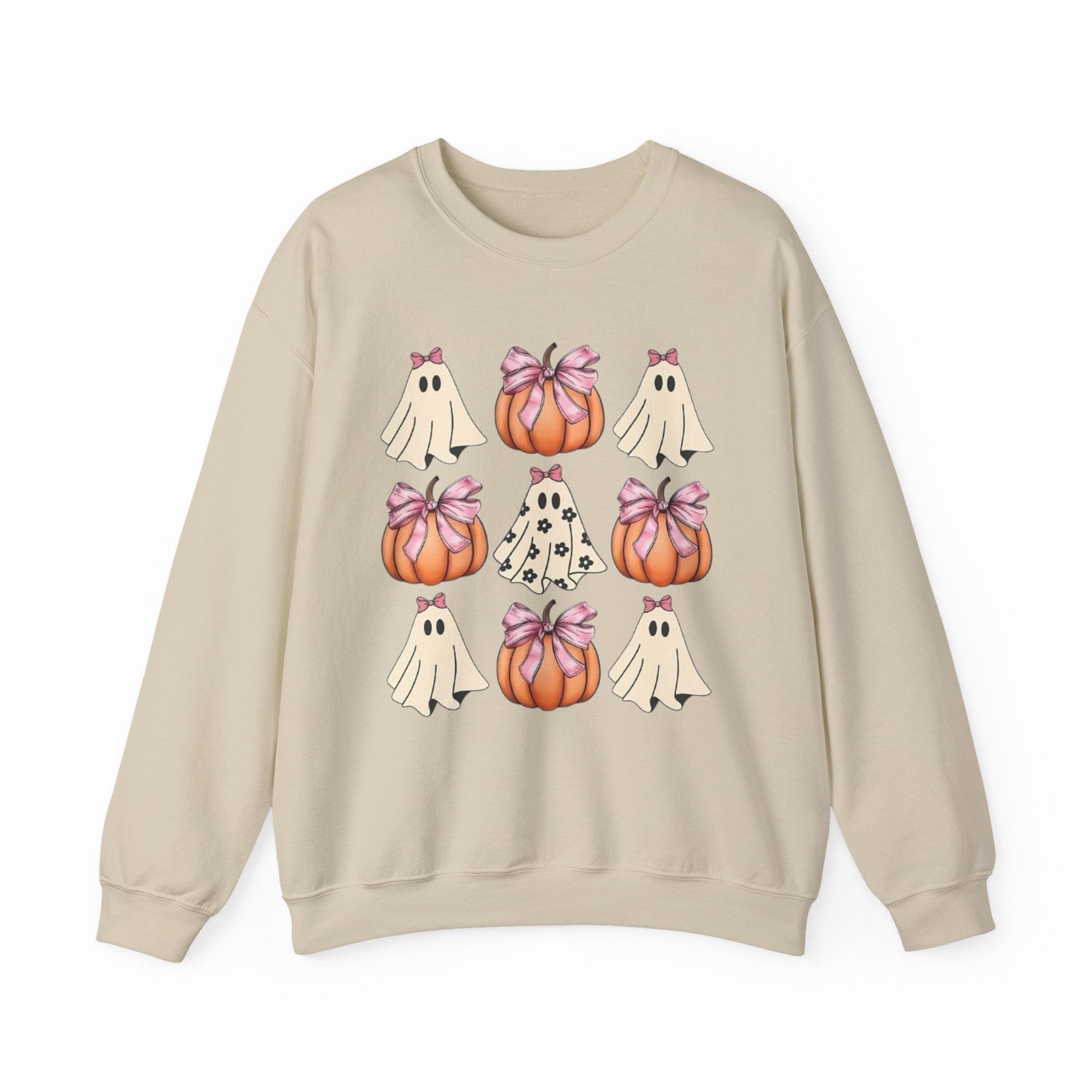 Halloween Ghost & Pumpkin Crewneck Sweatshirt | Pink Bows & Polka Dot Pumpkin Design