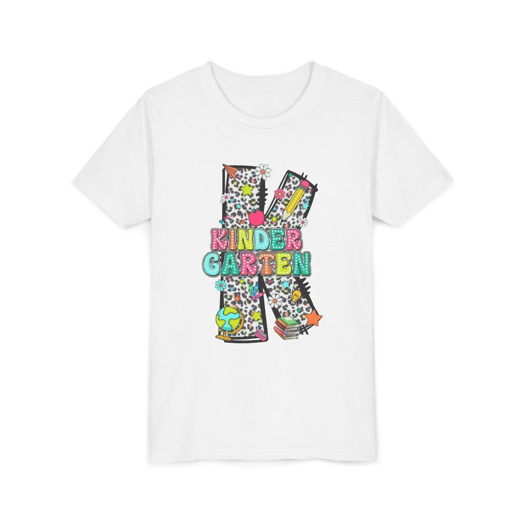 Kindergarten Letter K Youth Tee | Colorful School Kids Back to School Shirt