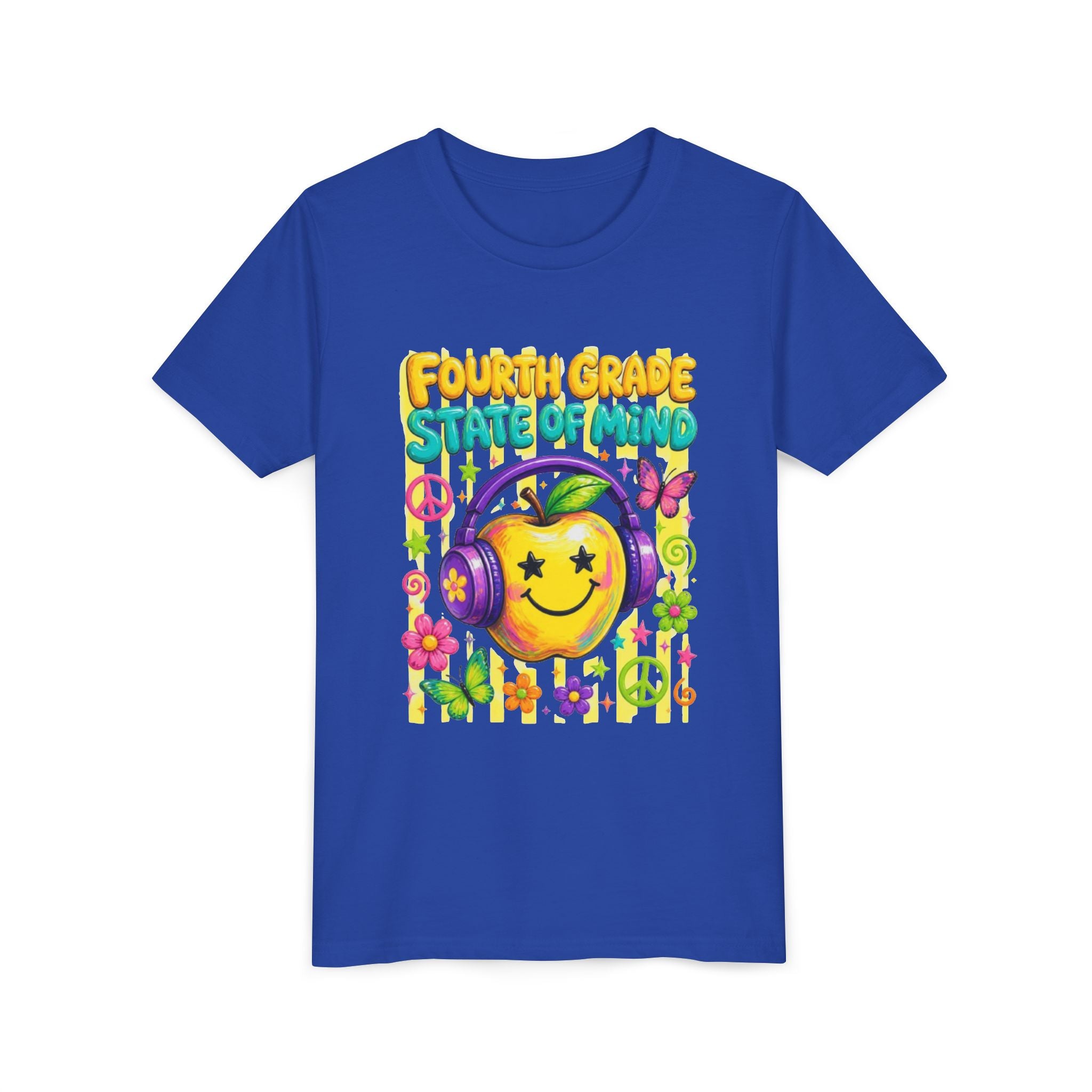 Fourth Grade State of Mind Youth Tee | Cute Smiley Headphones Back-to-School Shirt
