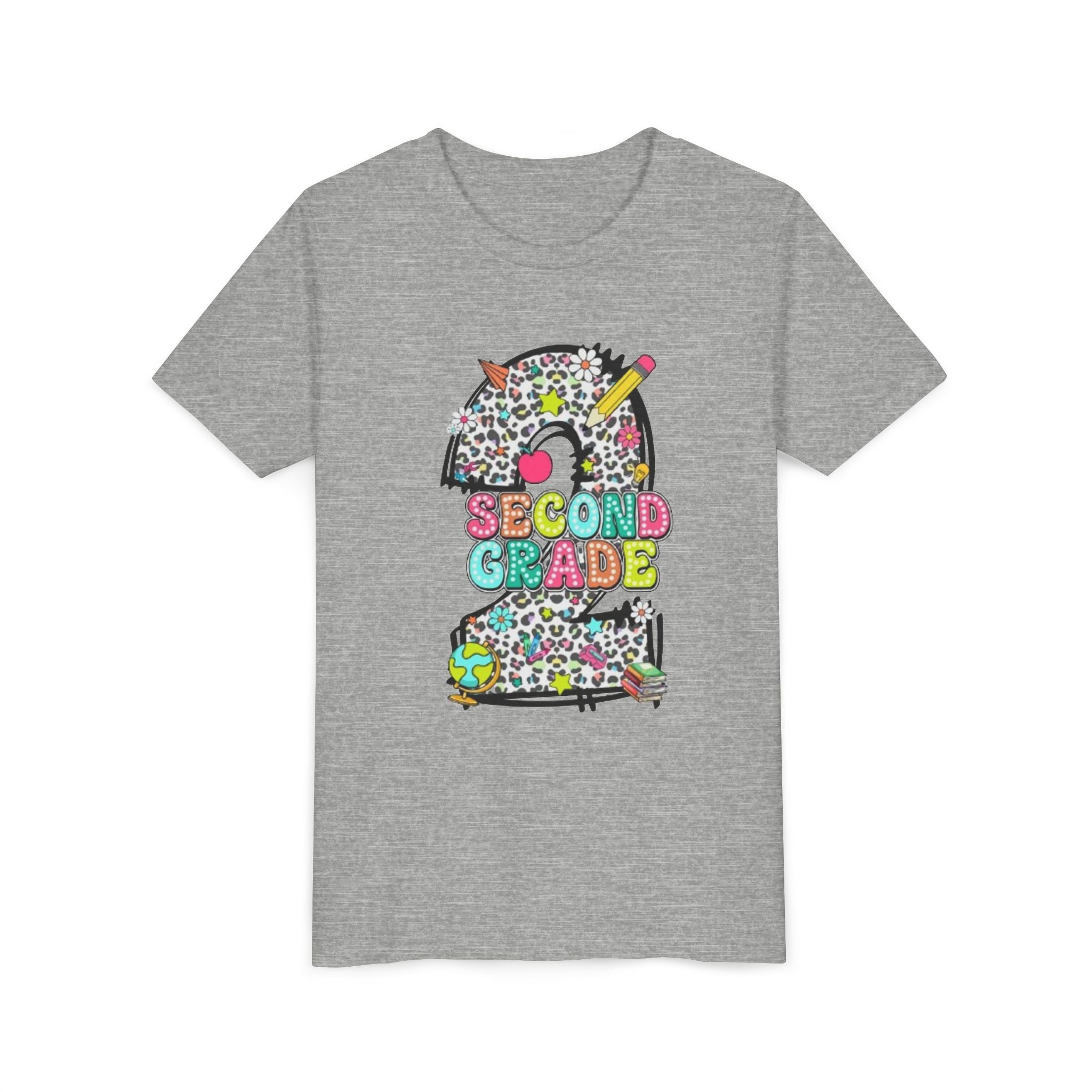 Second Grade Number 2 Kids T-Shirt | Colorful School Supplies Design