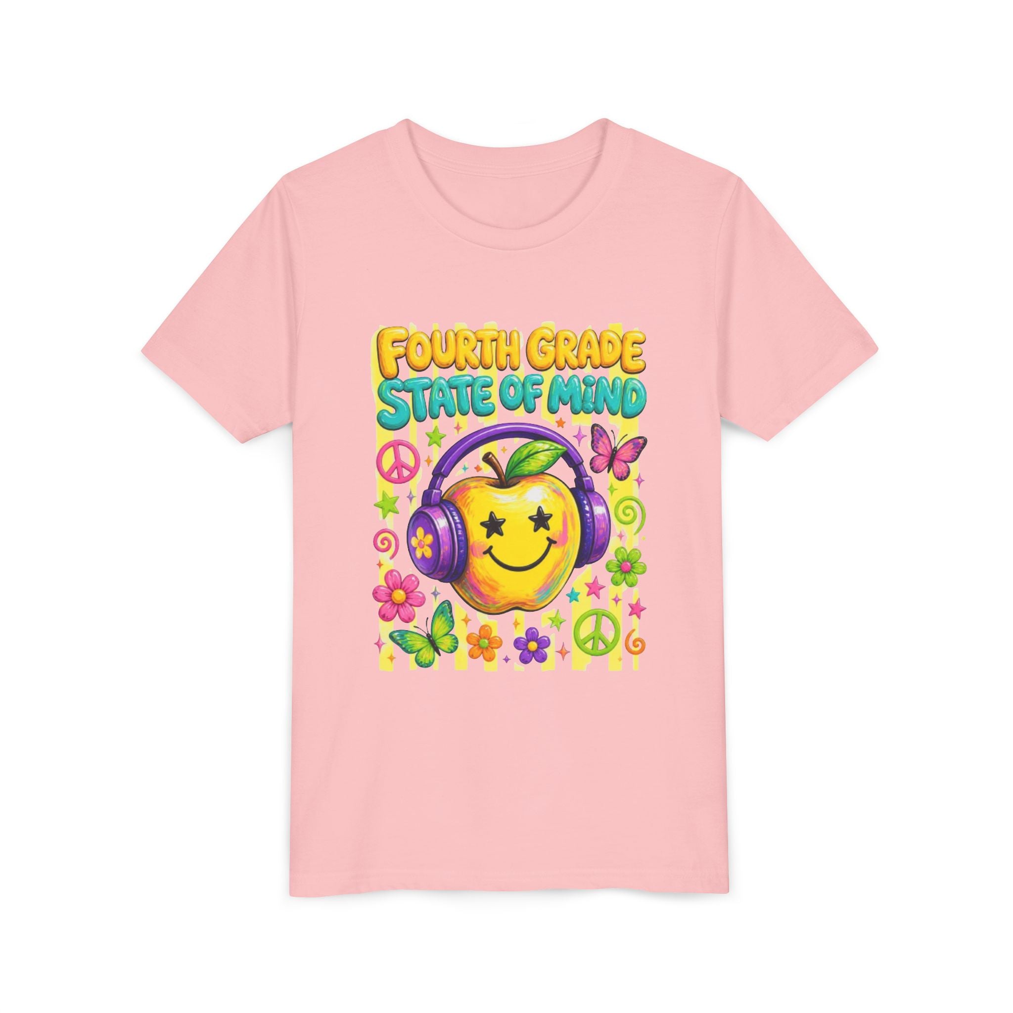 Fourth Grade State of Mind Youth Tee | Cute Smiley Headphones Back-to-School Shirt