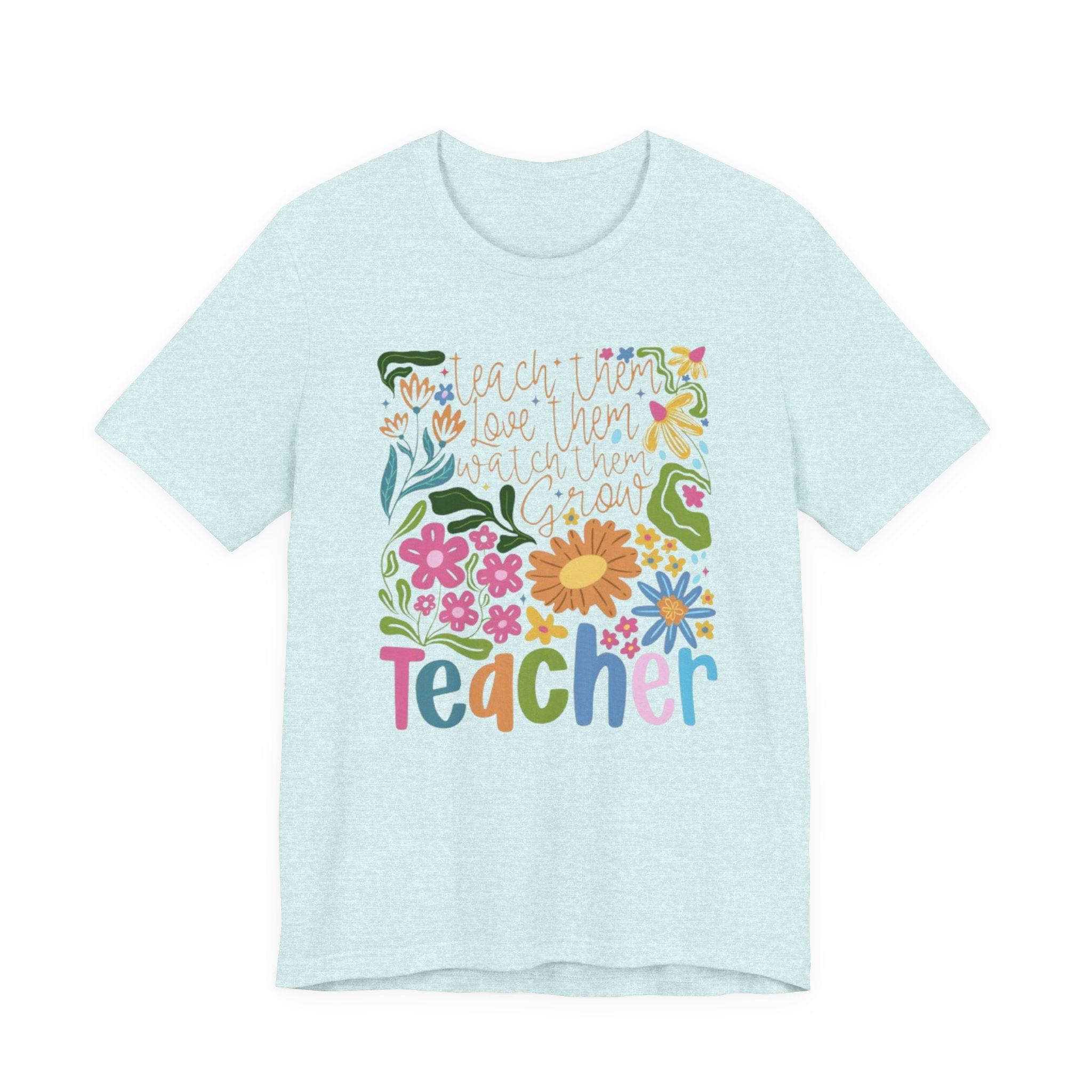 Teacher Floral Graphic Tee | "Teacher" Colorful Flowers Back-to-School T-Shirt