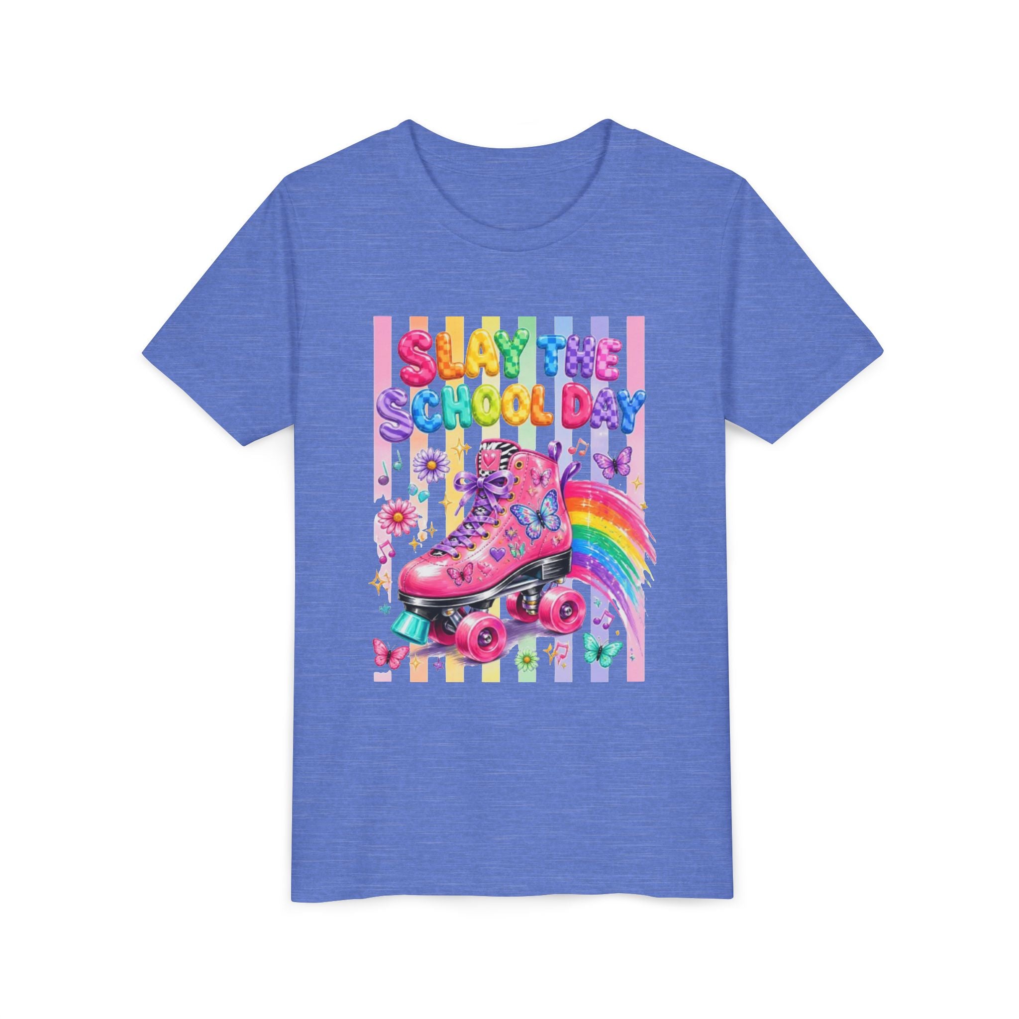Youth Tee | "Slay The School Day" Pink Roller Skate Rainbow Graphic