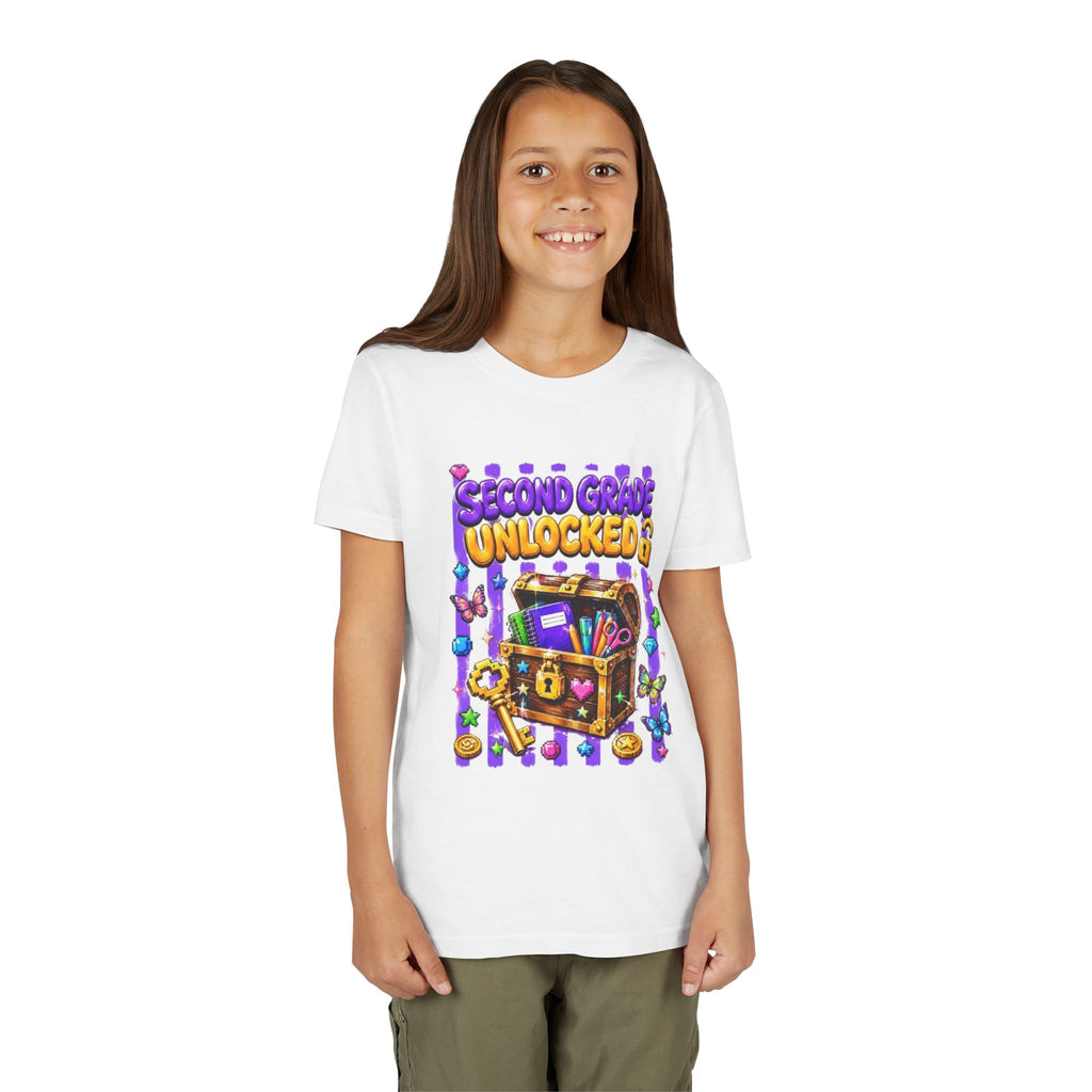 Second Grade Unlocked Youth Tee | Back to School Treasure Chest Shirt