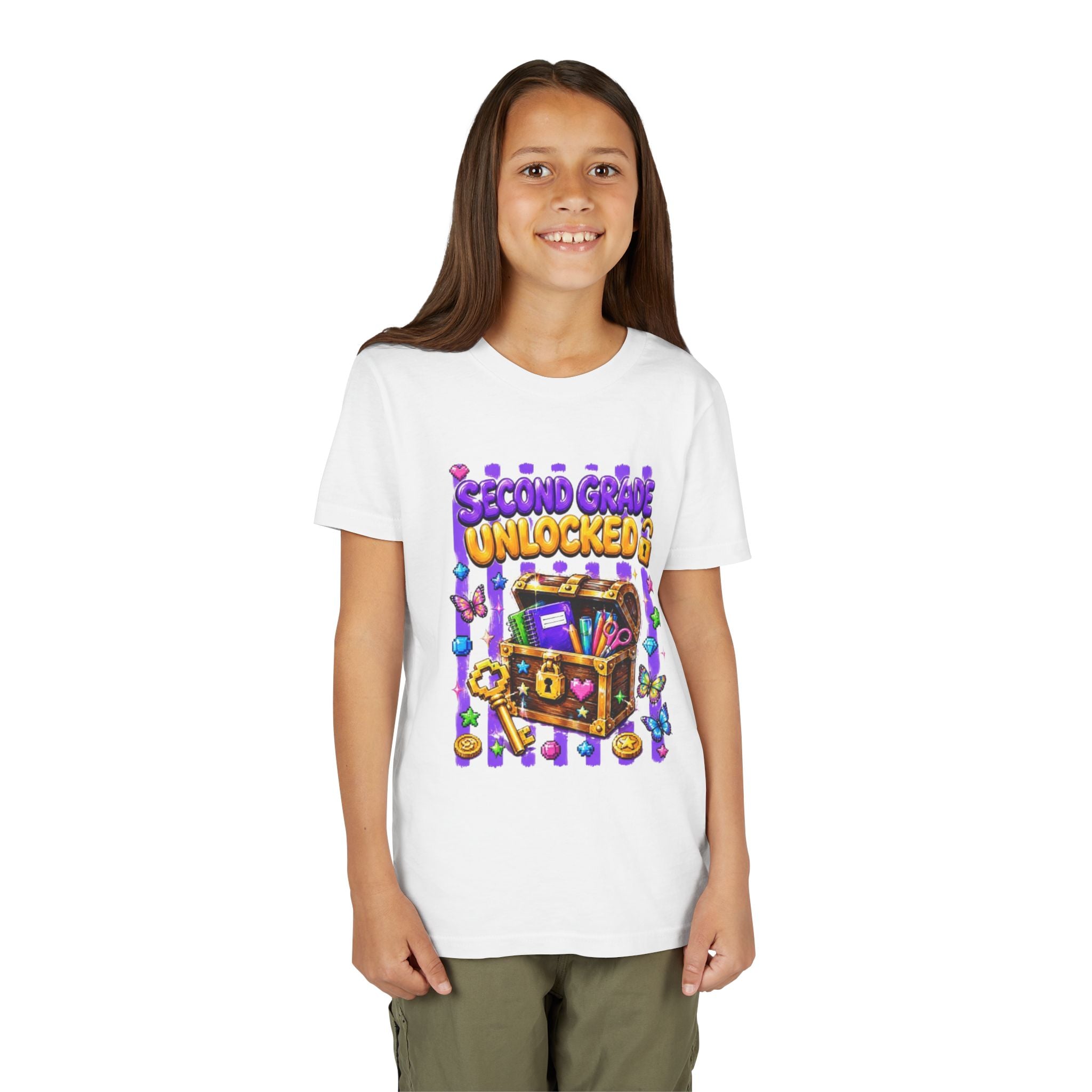 Second Grade Unlocked Youth Tee | Back to School Treasure Chest Shirt