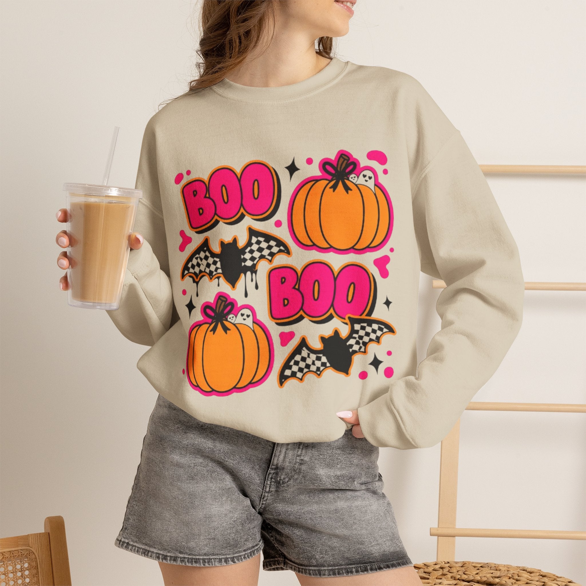 Halloween "Boo" Pumpkin & Bat Sweatshirt