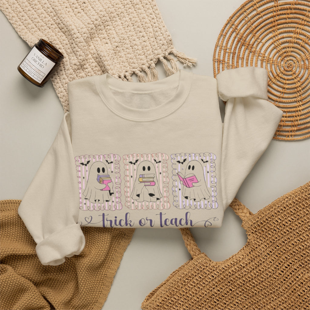 Halloween Crewneck Sweatshirt | Teacher "trick or teach" Graphic