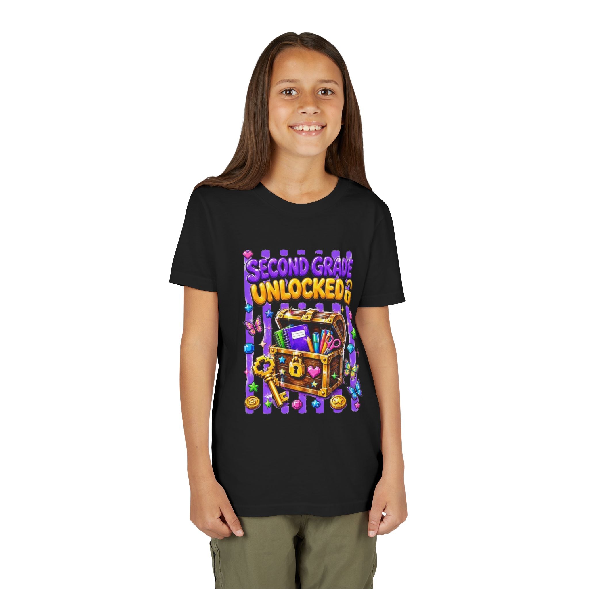 Second Grade Unlocked Youth Tee | Back to School Treasure Chest Shirt