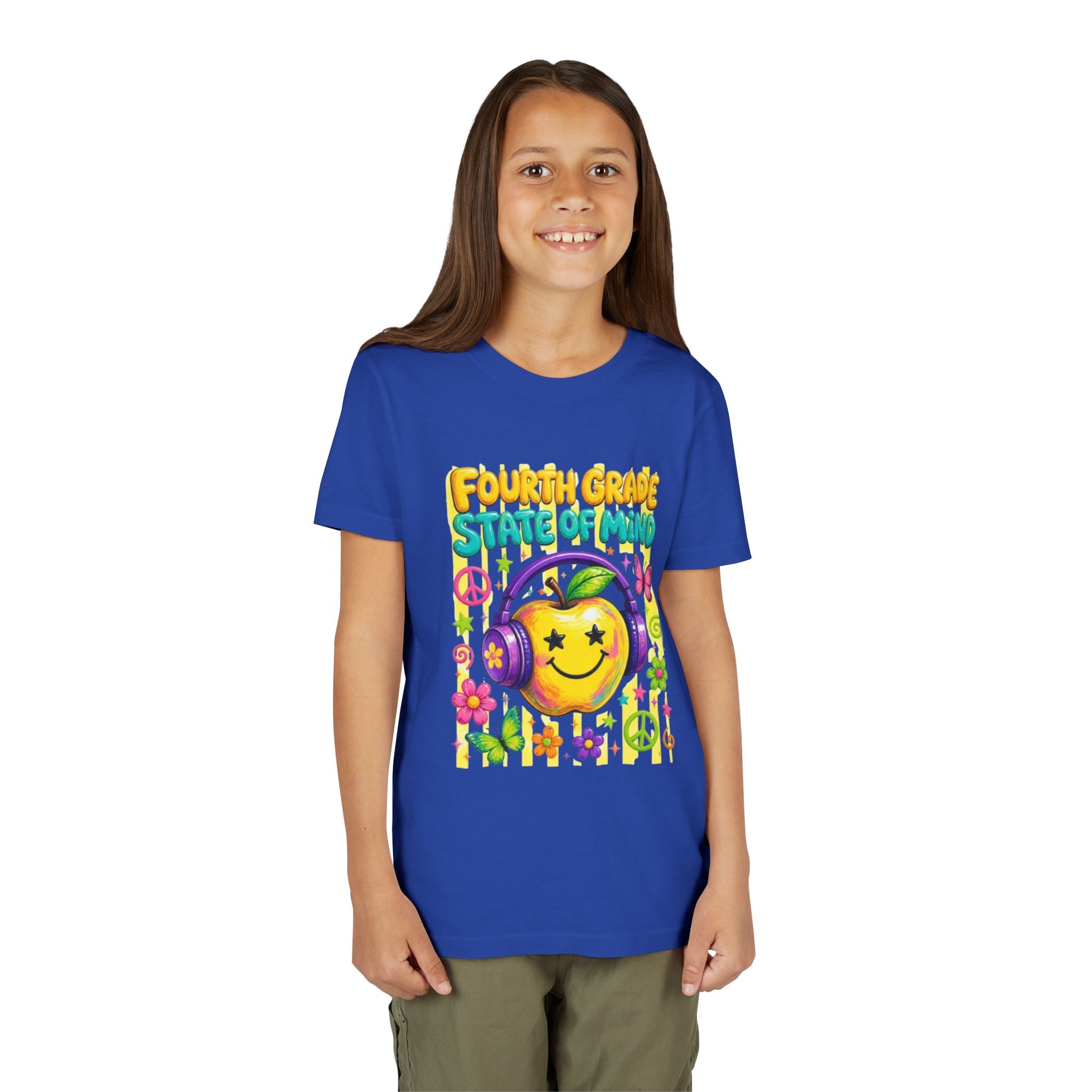 Fourth Grade State of Mind Youth Tee | Cute Smiley Headphones Back-to-School Shirt