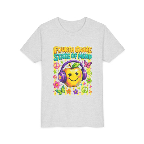 Fourth Grade State of Mind Youth Tee | Cute Smiley Headphones Back-to-School Shirt