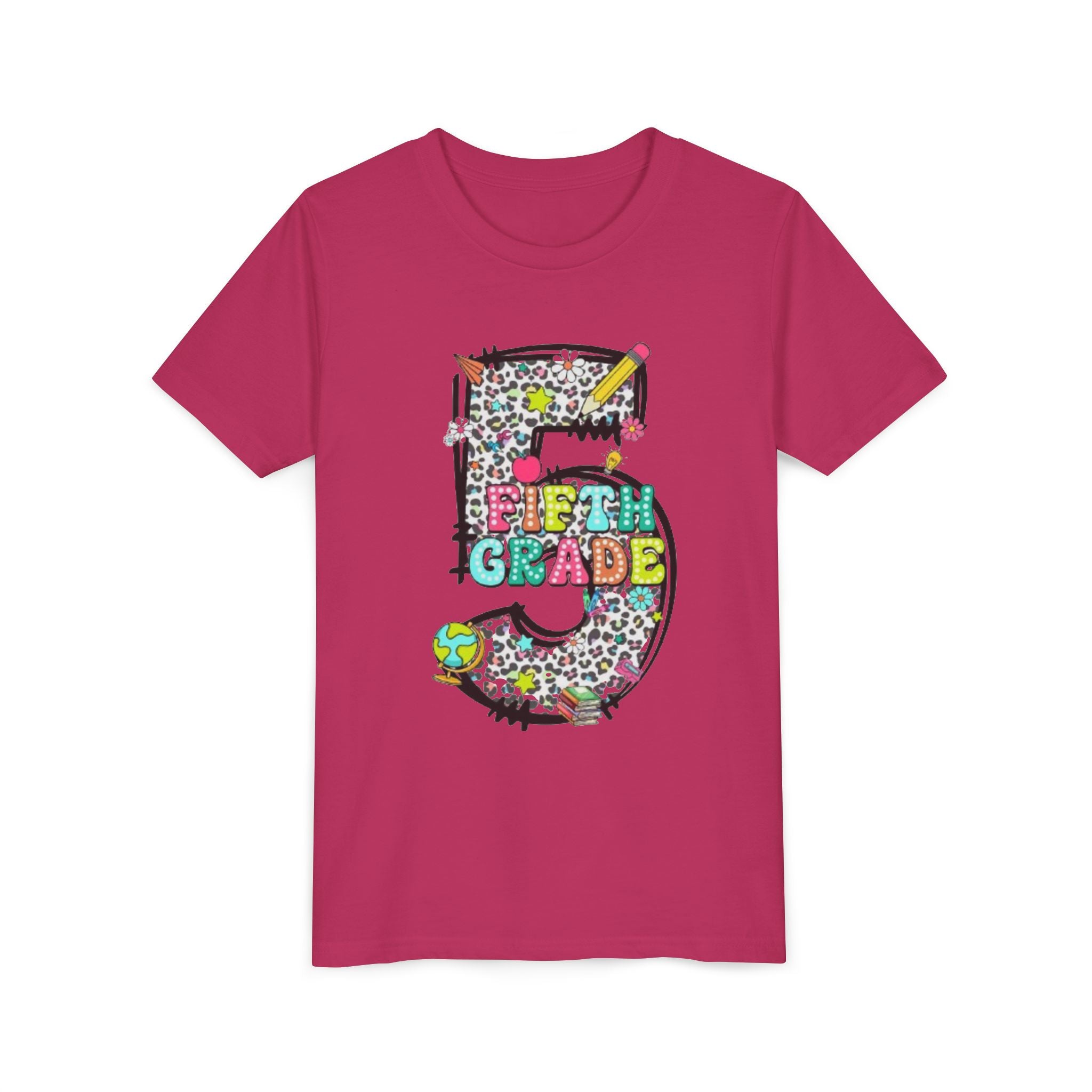 5th Grade Kids Shirt | Colorful Leopard Number 5 Back-to-School Tee