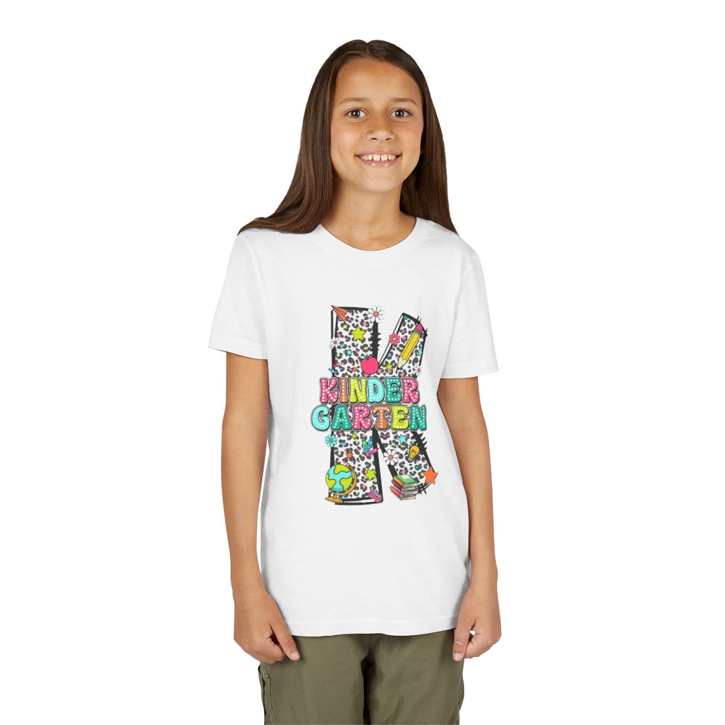Kindergarten Letter K Youth Tee | Colorful School Kids Back to School Shirt
