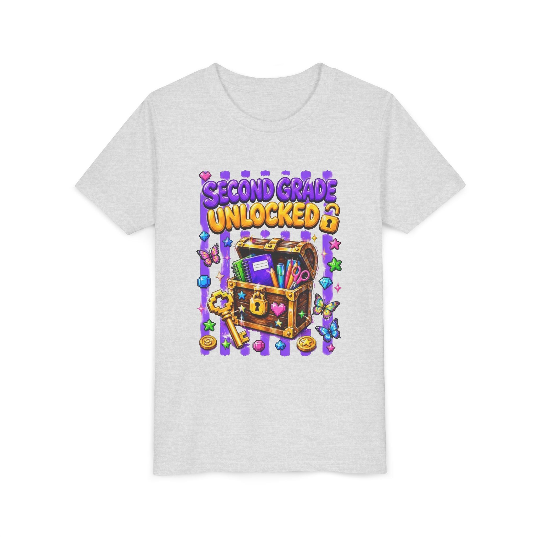 Second Grade Unlocked Youth Tee | Back to School Treasure Chest Shirt