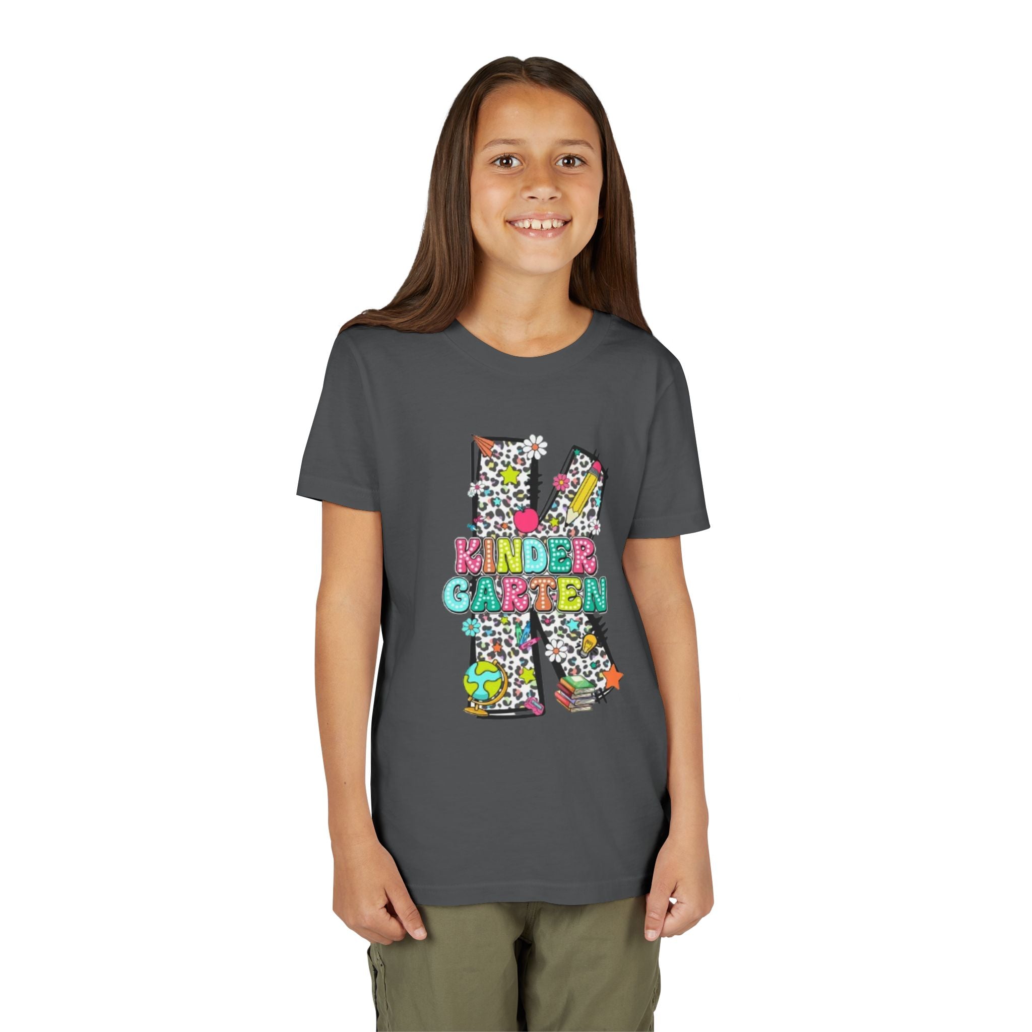 Kindergarten Letter K Youth Tee | Colorful School Kids Back to School Shirt