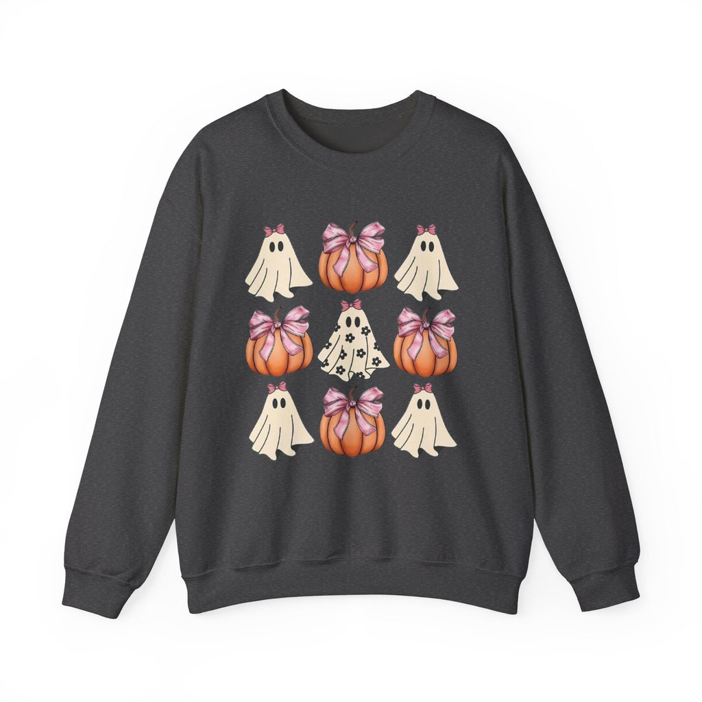 Halloween Ghost & Pumpkin Crewneck Sweatshirt | Pink Bows & Polka Dot Pumpkin Design