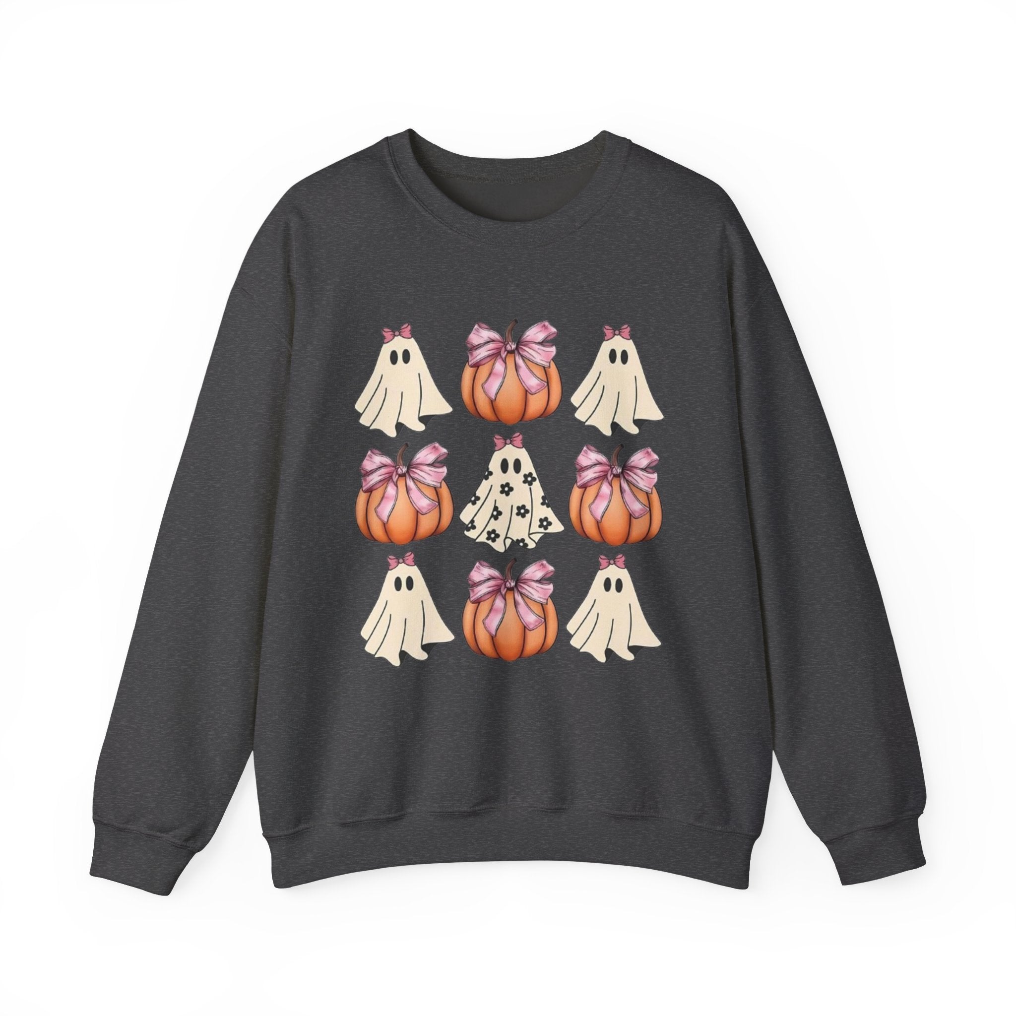 Halloween Ghost & Pumpkin Crewneck Sweatshirt | Pink Bows & Polka Dot Pumpkin Design