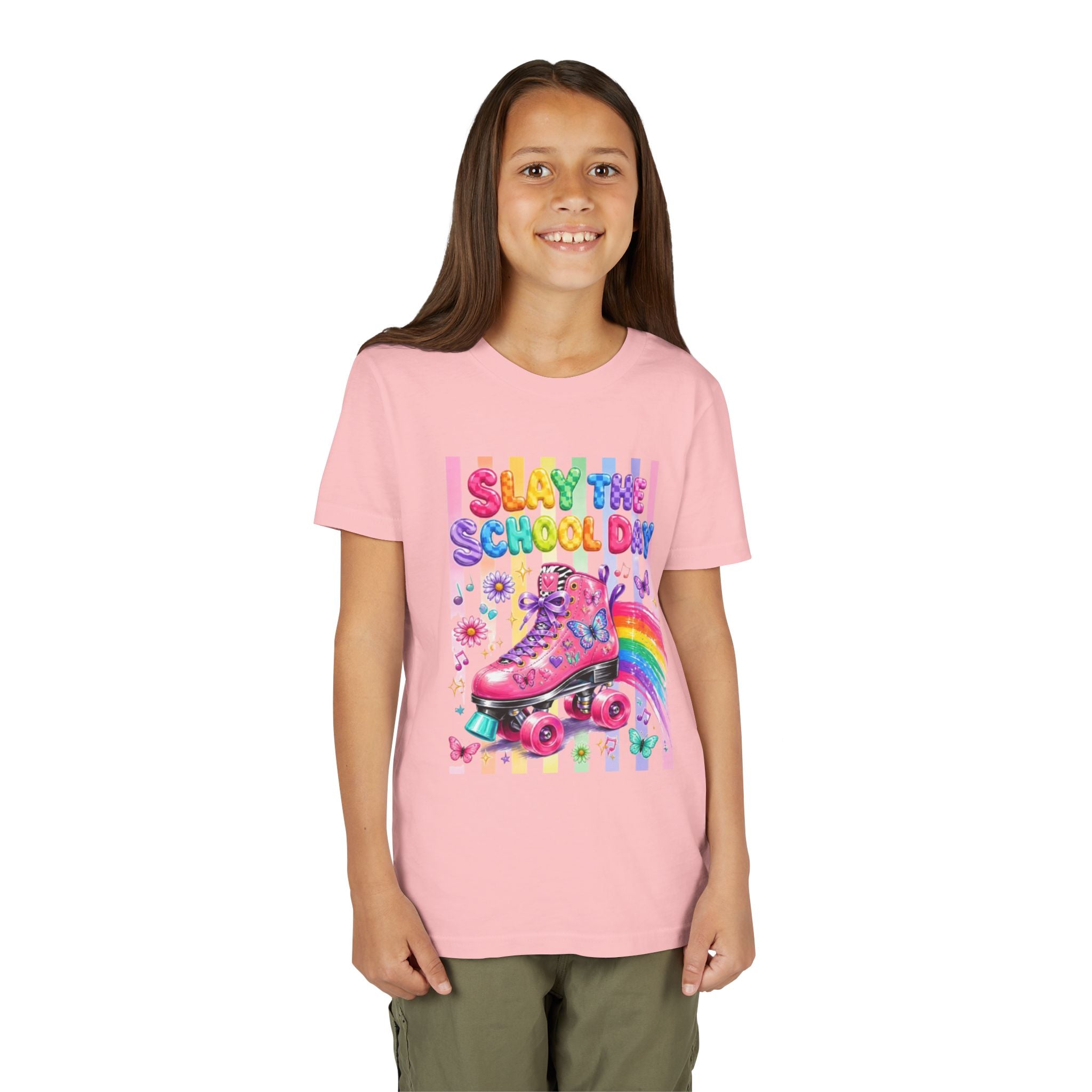 Youth Tee | "Slay The School Day" Pink Roller Skate Rainbow Graphic