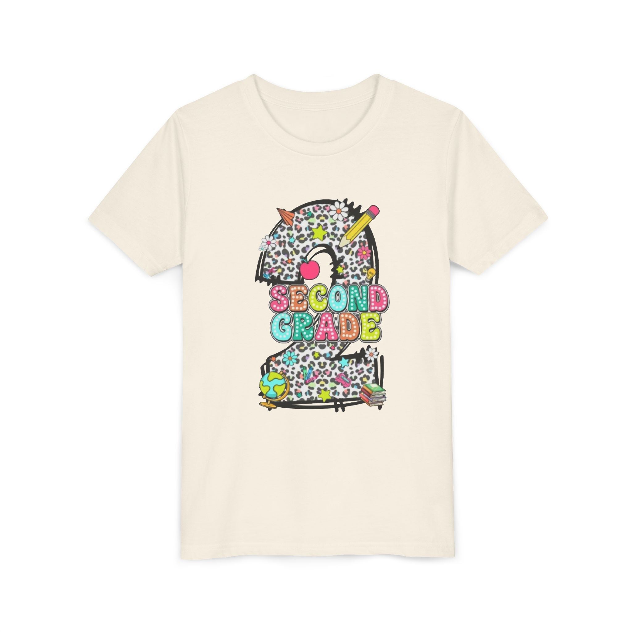 Second Grade Number 2 Kids T-Shirt | Colorful School Supplies Design