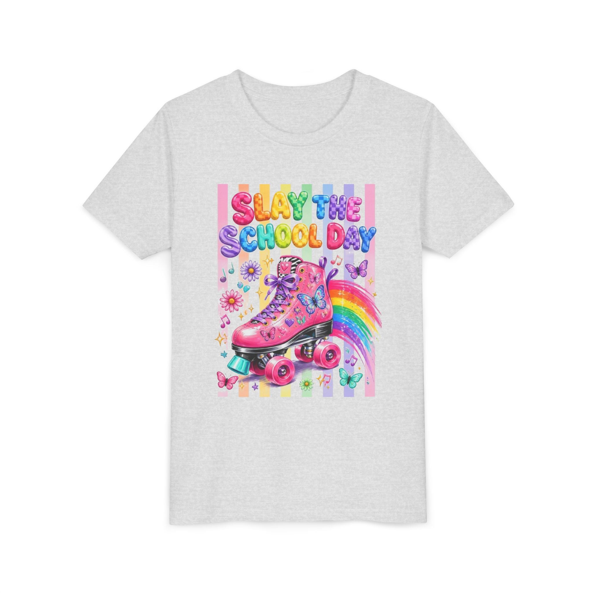 Youth Tee | "Slay The School Day" Pink Roller Skate Rainbow Graphic