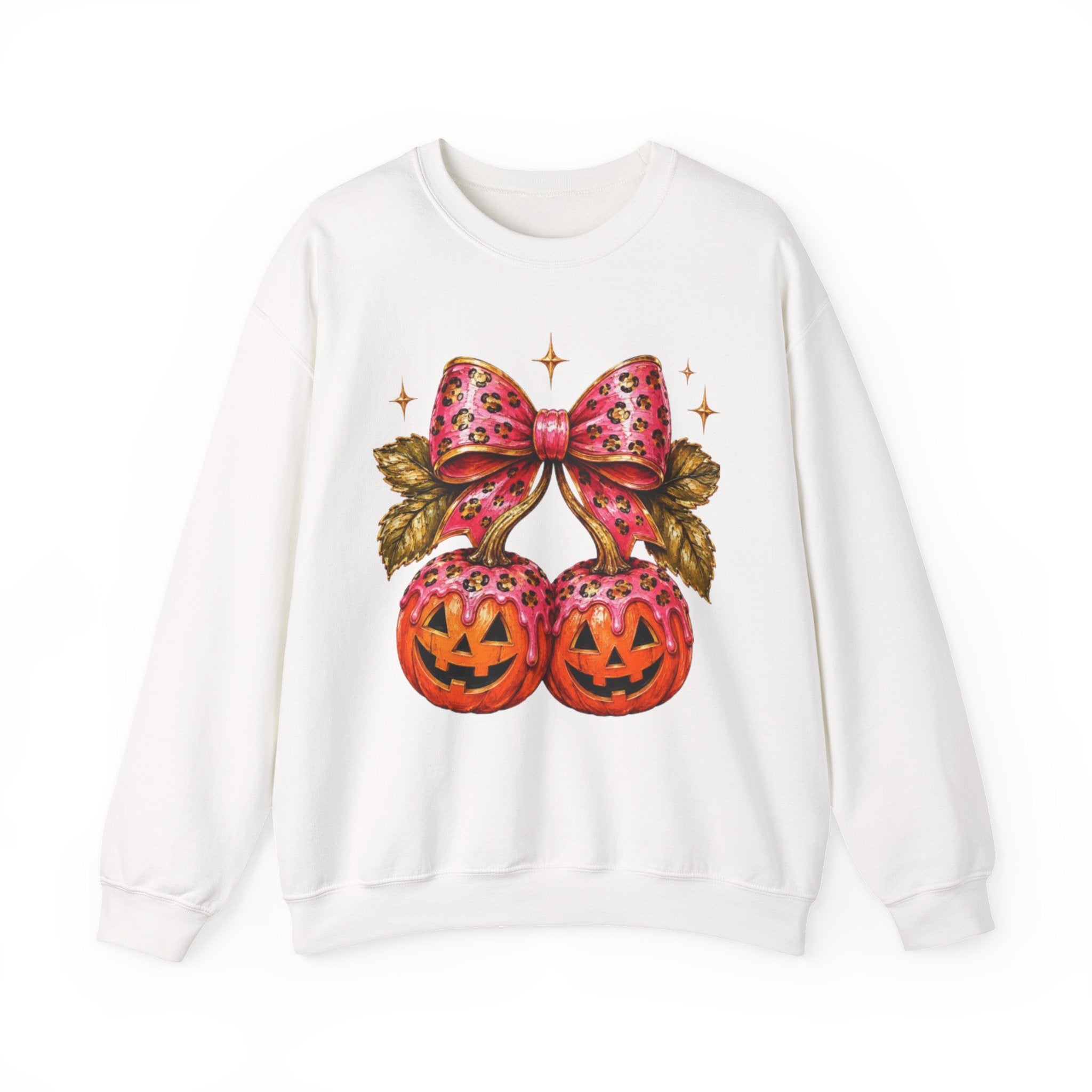 Halloween Pumpkin Ornament Crewneck Sweatshirt | Pink Bow Jack-o'-Lanterns