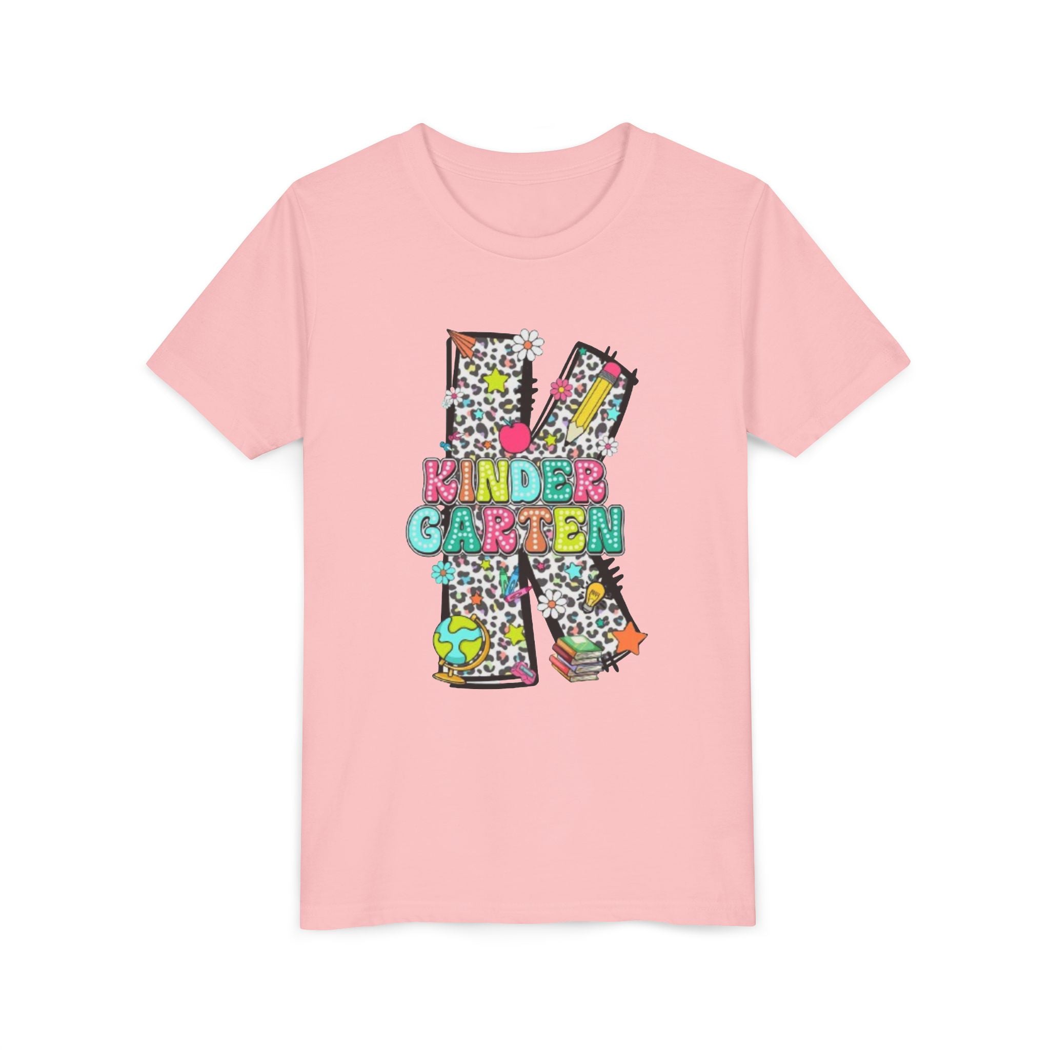 Kindergarten Letter K Youth Tee | Colorful School Kids Back to School Shirt