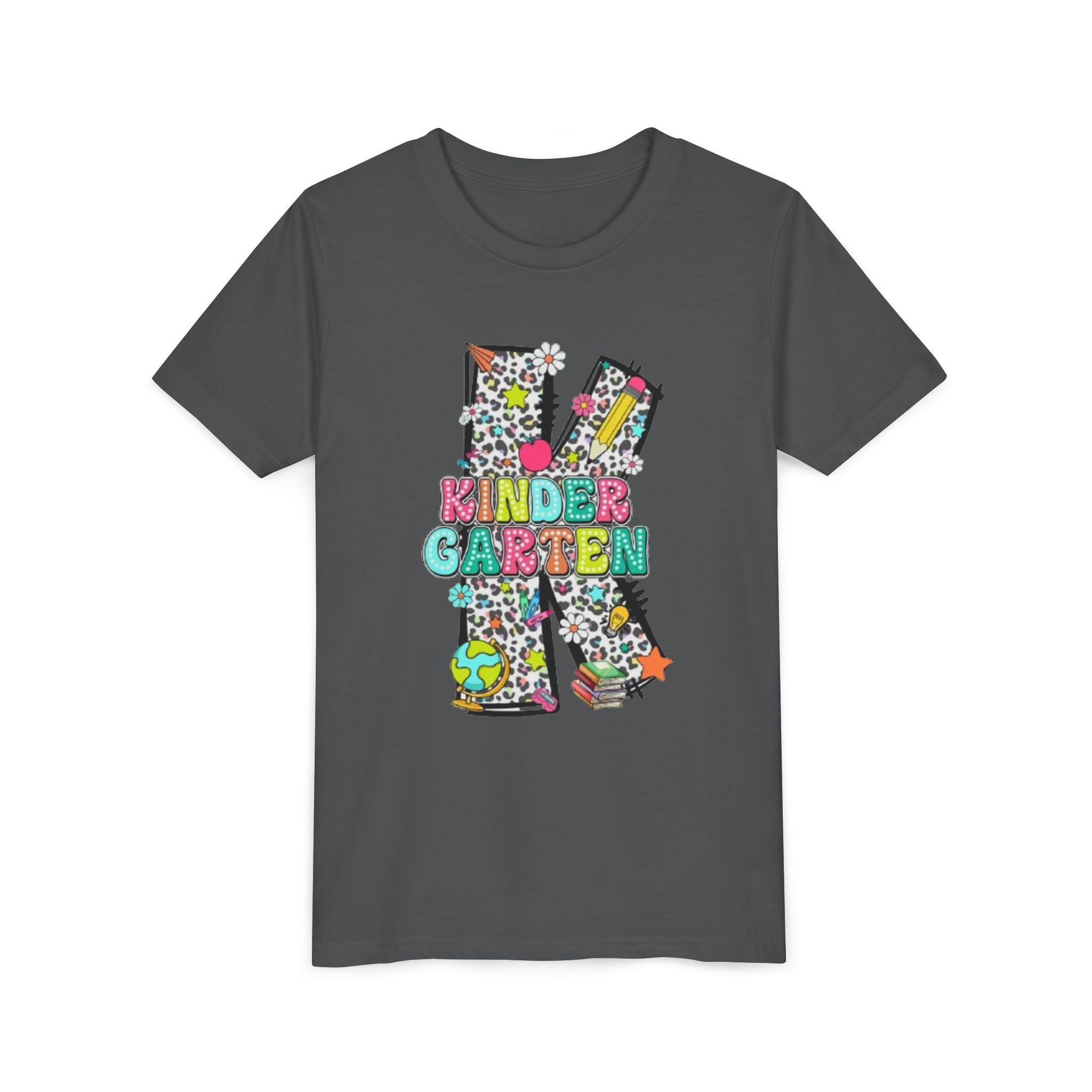 Kindergarten Letter K Youth Tee | Colorful School Kids Back to School Shirt