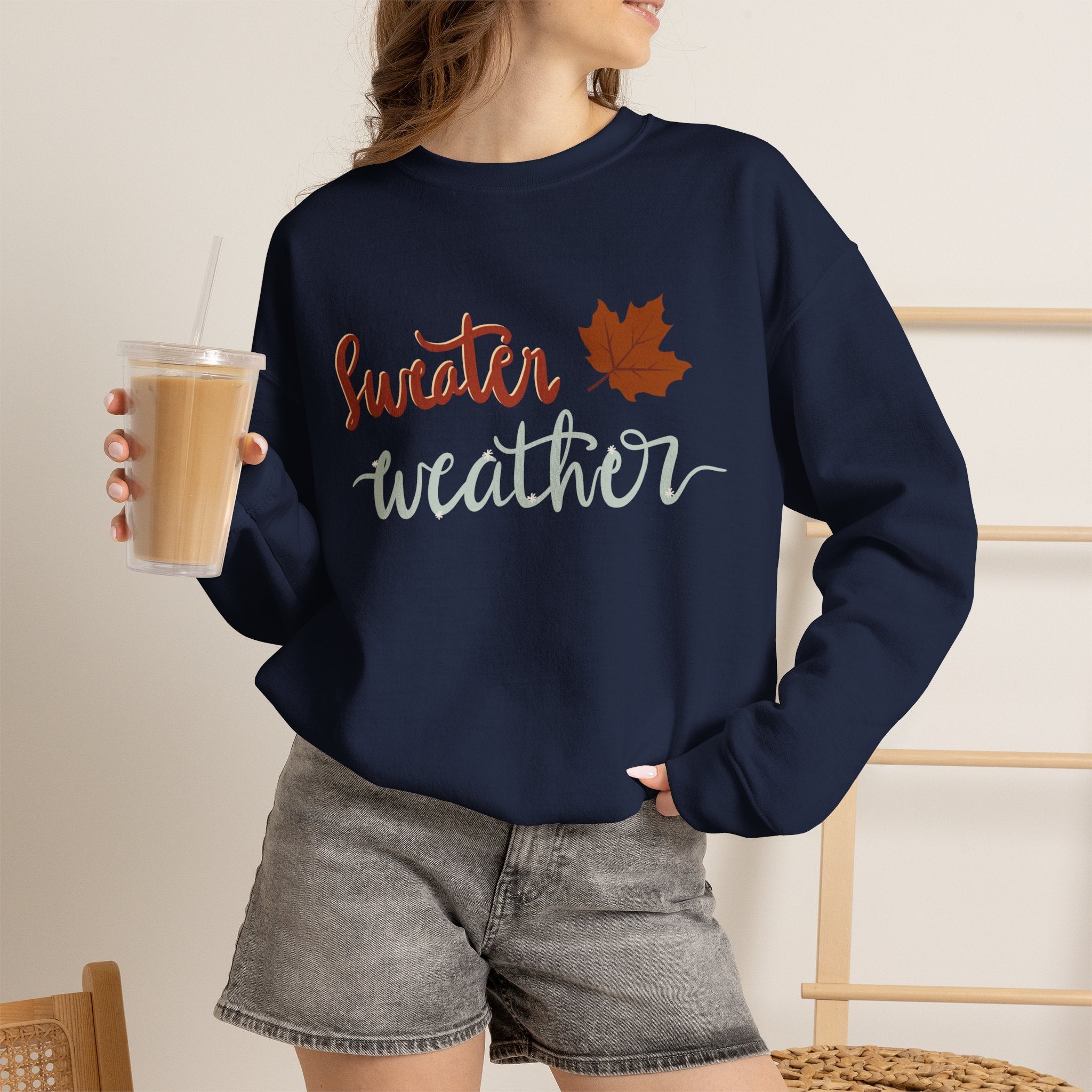 Sweater Weather Crewneck Sweatshirt | Autumn Leaf Cozy Pullover