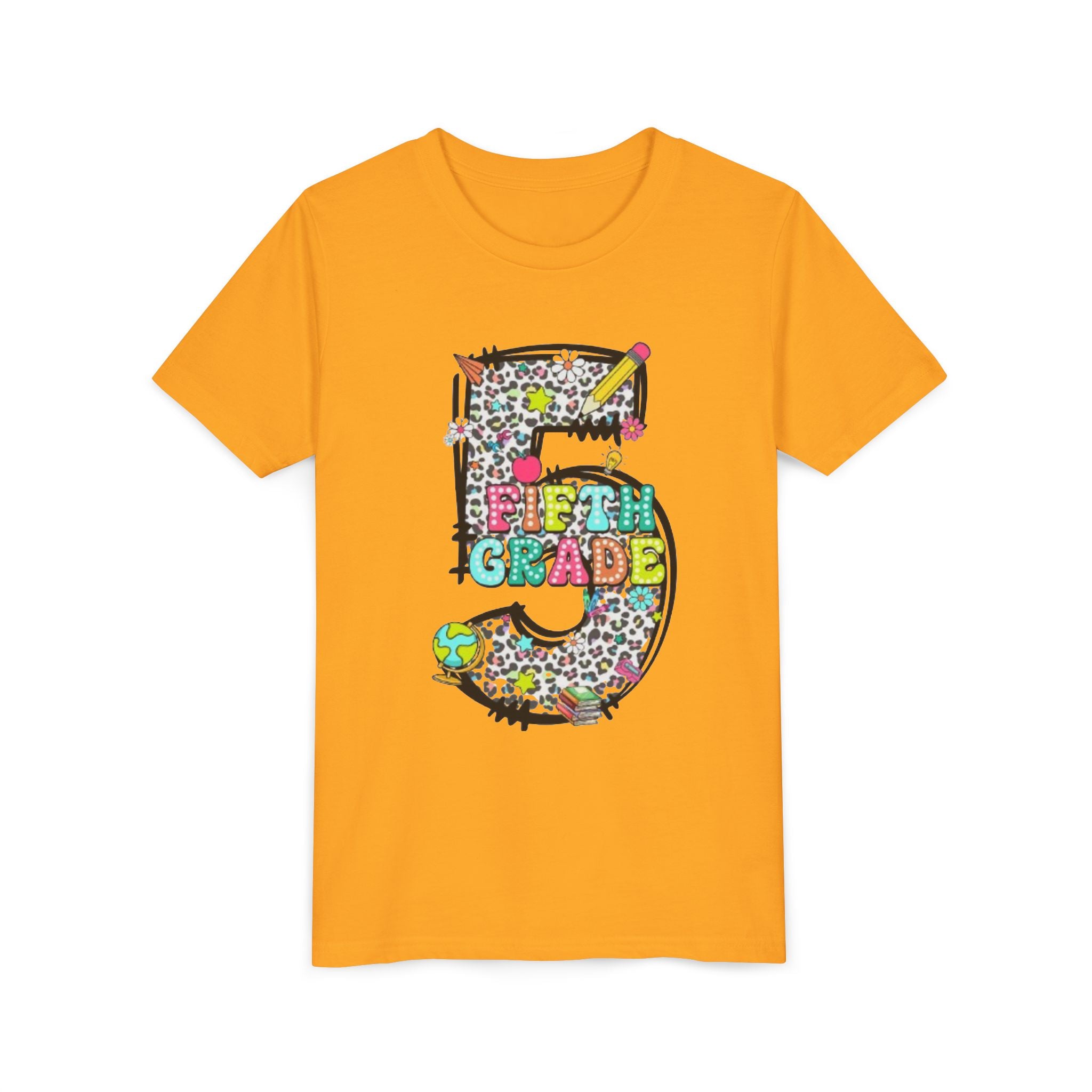 5th Grade Kids Shirt | Colorful Leopard Number 5 Back-to-School Tee